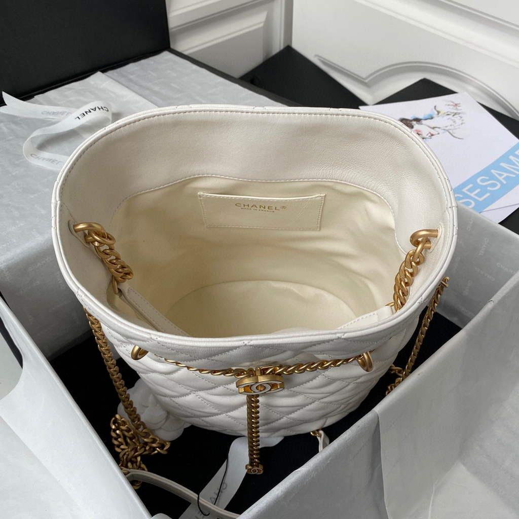 Chanel AS3117 Bucket Bag Lambskin White