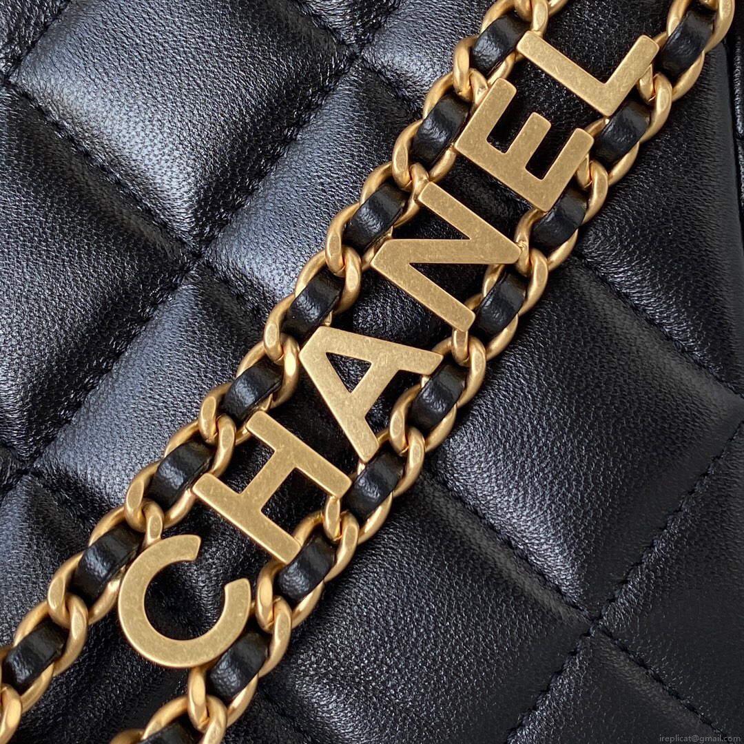 Chanel Small Hobo Bag Lambskin Gold AS3223 Black