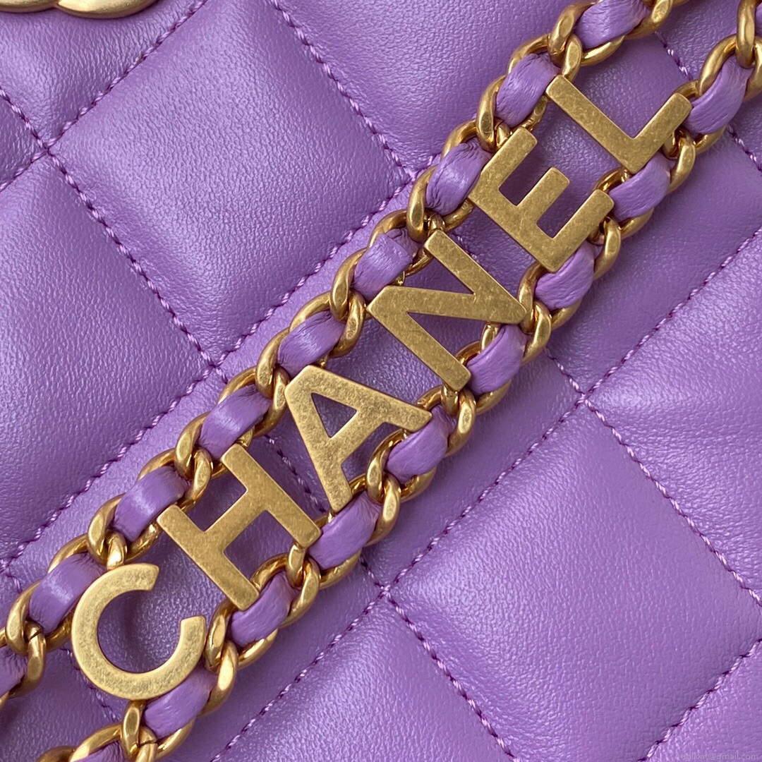 Chanel Small Hobo Bag Lambskin Gold AS3223 Purple