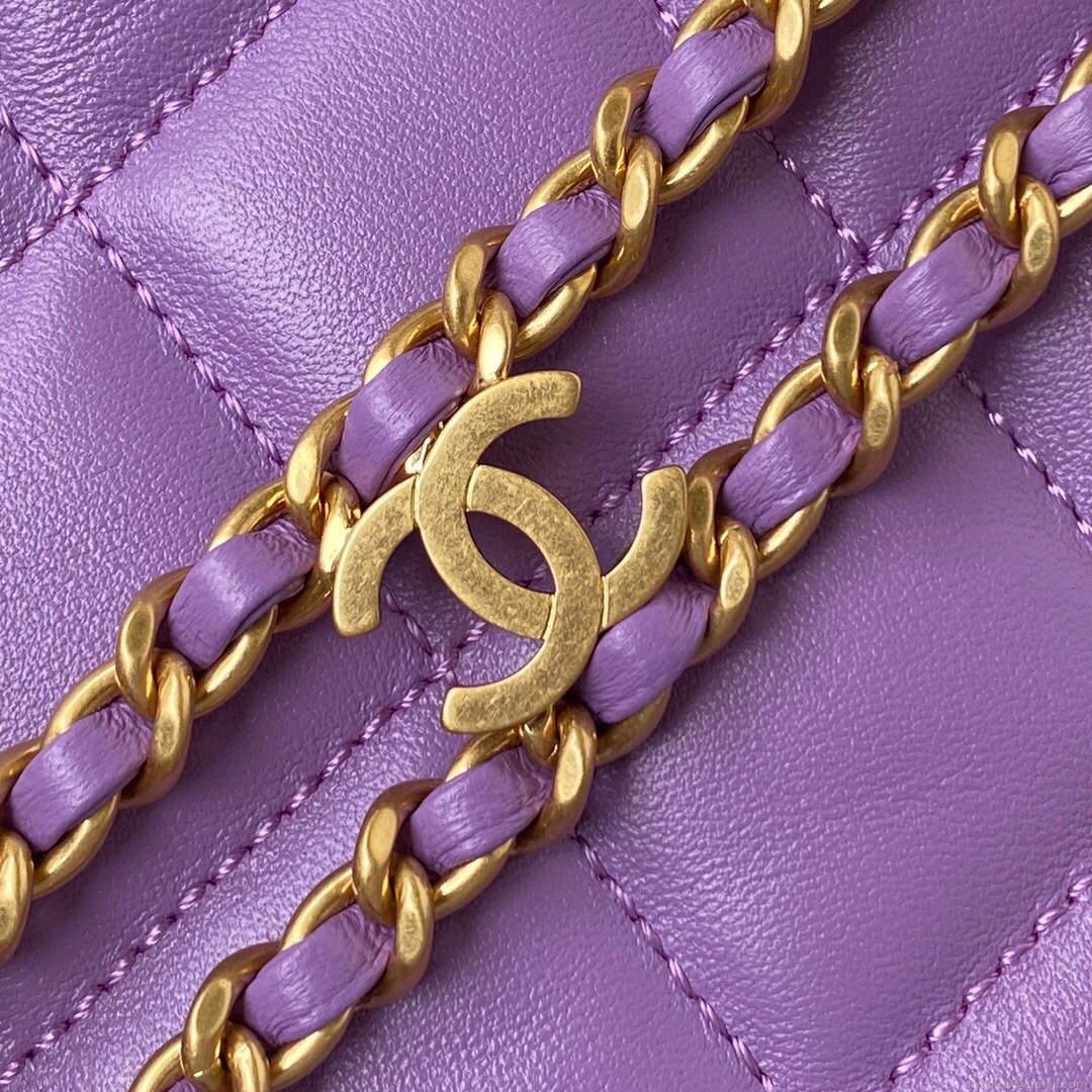 Chanel Small Hobo Bag Lambskin Gold AS3223 Purple