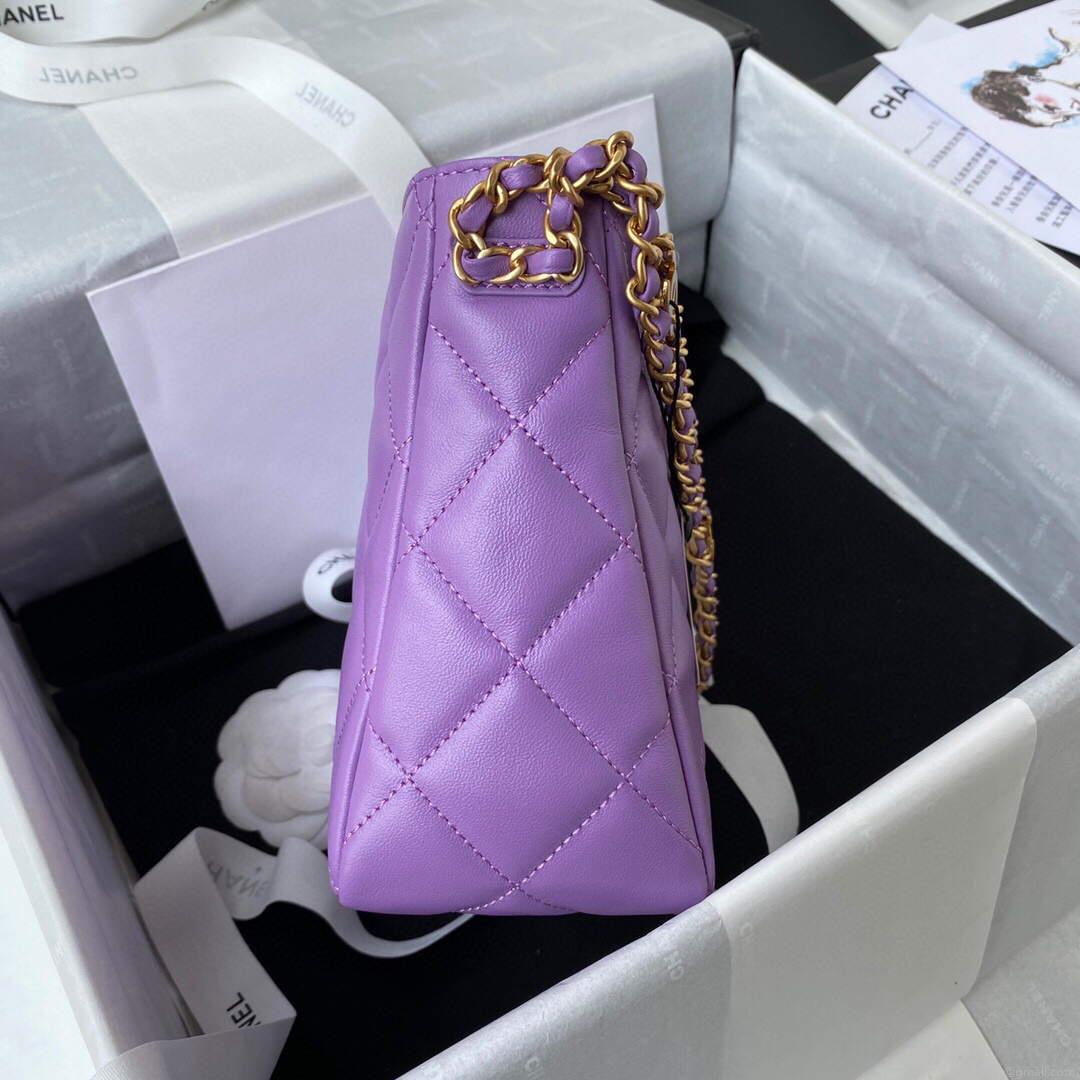 Chanel Small Hobo Bag Lambskin Gold AS3223 Purple