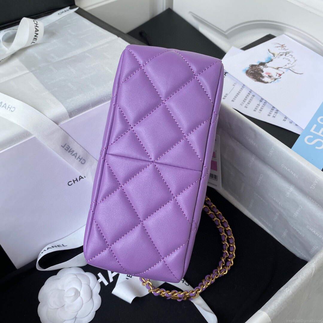 Chanel Small Hobo Bag Lambskin Gold AS3223 Purple