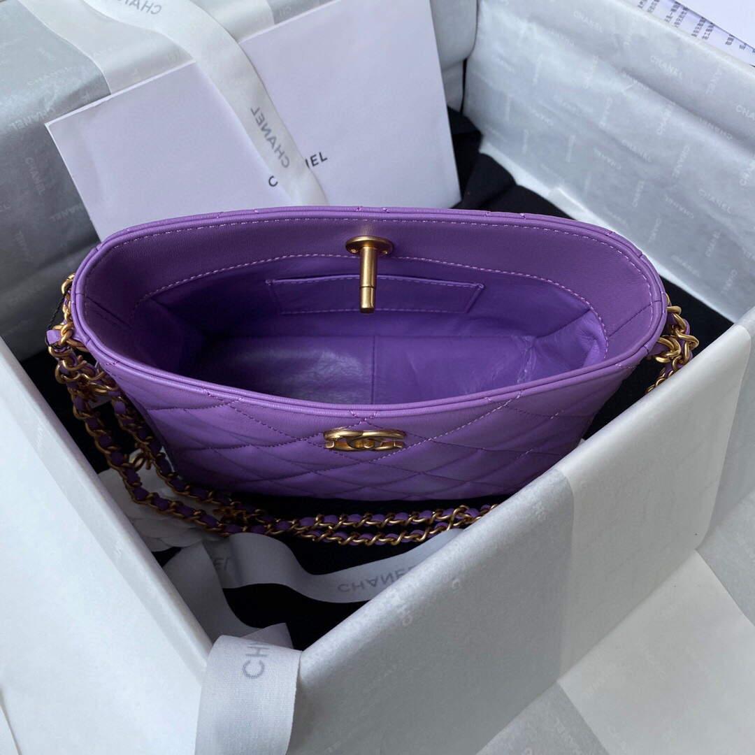 Chanel Small Hobo Bag Lambskin Gold AS3223 Purple