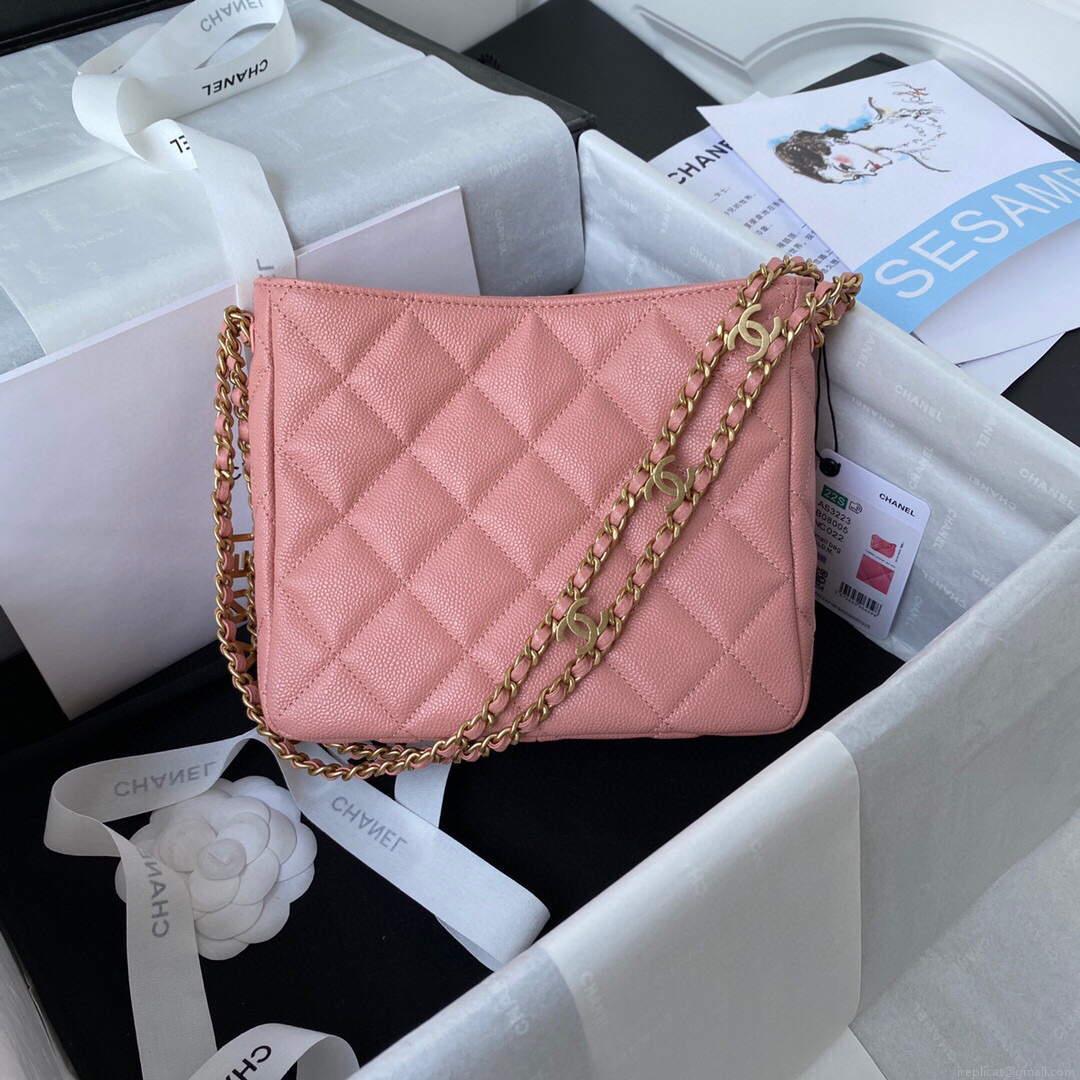 Chanel Small Hobo Bag Grained Calfskin Gold AS3223 Pink
