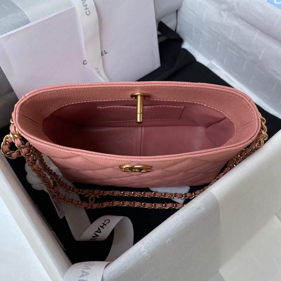Chanel Small Hobo Bag Grained Calfskin Gold AS3223 Pink