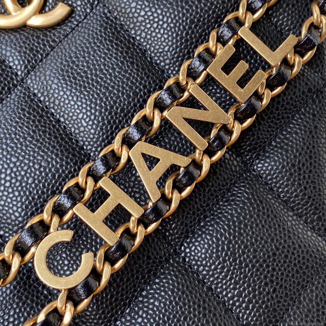 Chanel Small Hobo Bag Grained Calfskin Gold AS3223 Black