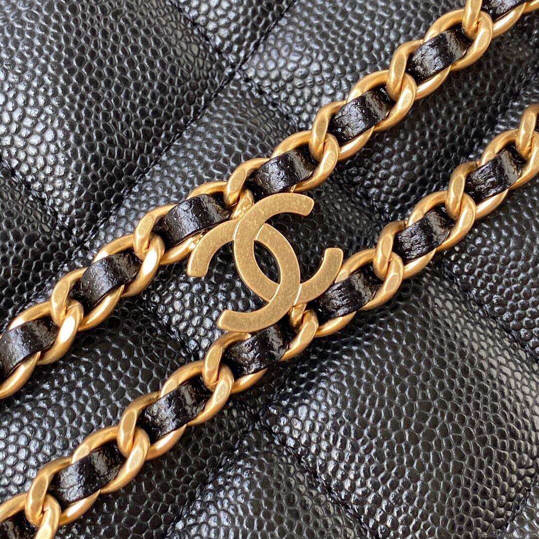 Chanel Small Hobo Bag Grained Calfskin Gold AS3223 Black