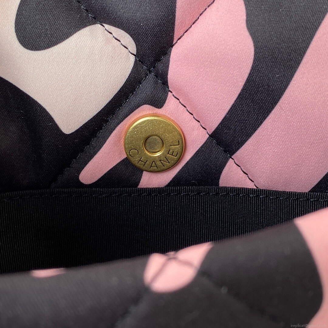 Chanel As1161 Large Chanel 19 Handbag Flap Colorful Print Vintage gold