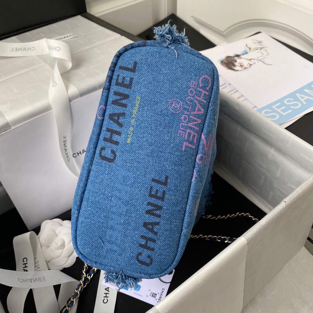 Chanel AS3027 Bucket Bag Printed Denim Gold Blue