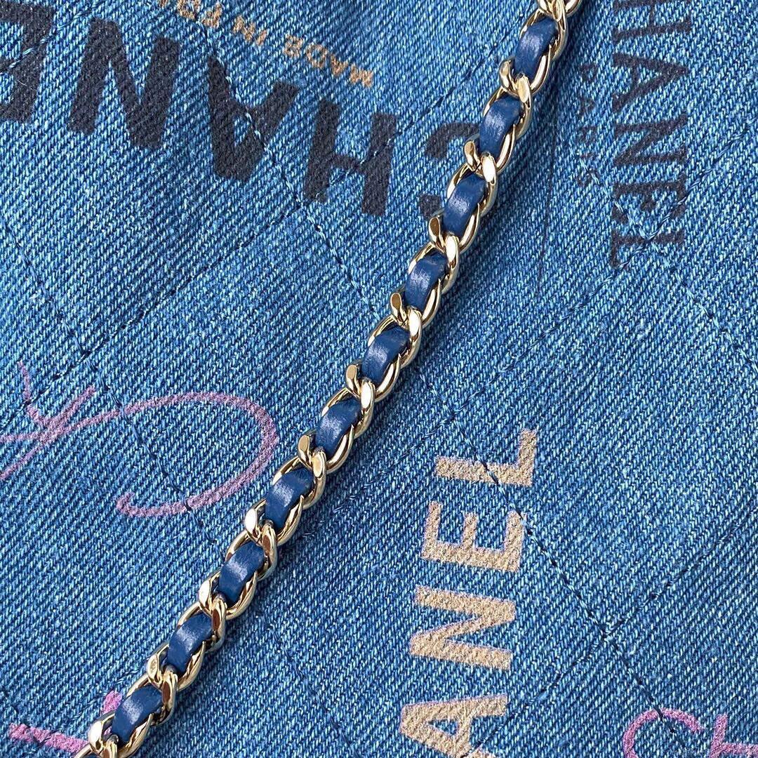 Chanel AS3027 Bucket Bag Printed Denim Gold Blue