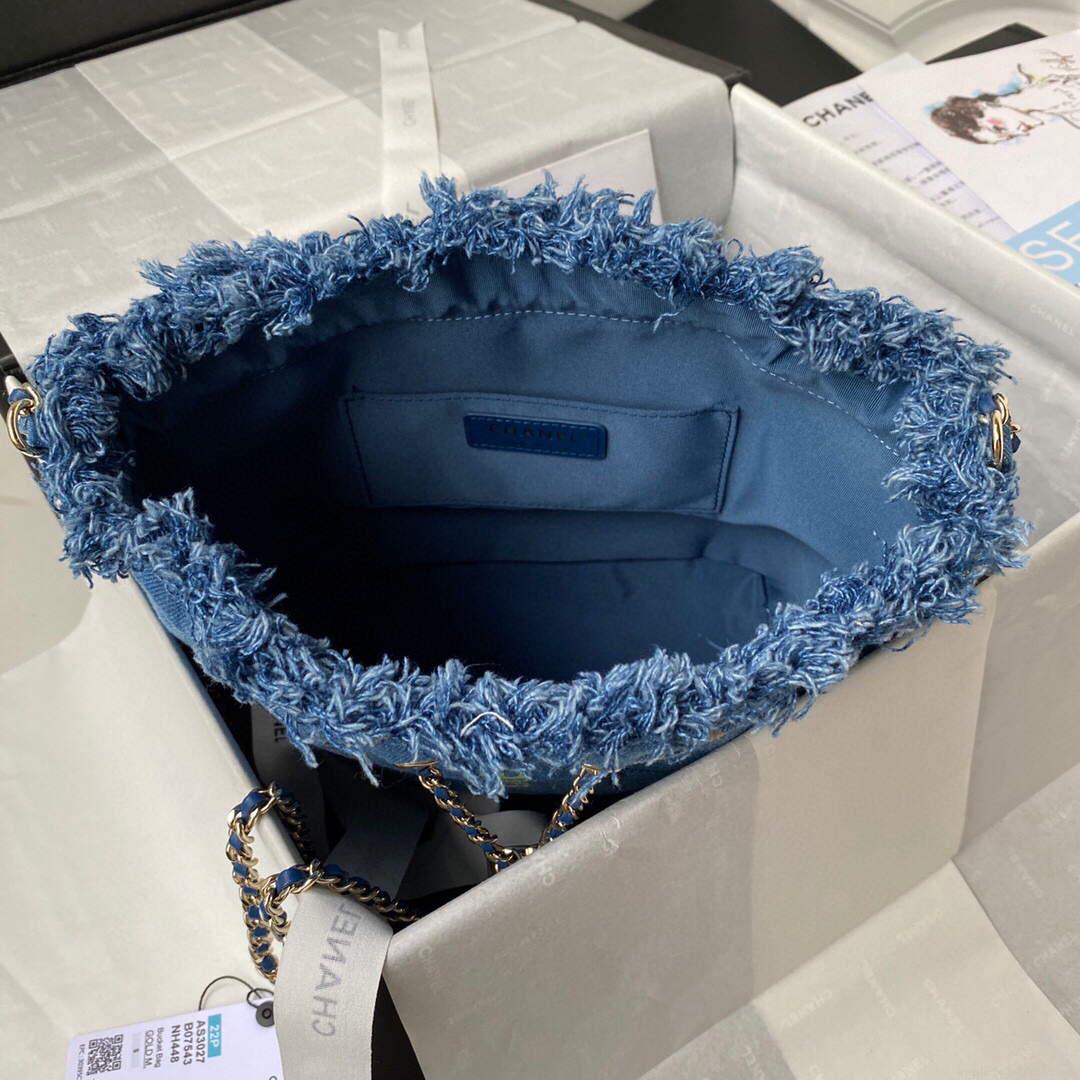Chanel AS3027 Bucket Bag Printed Denim Gold Blue