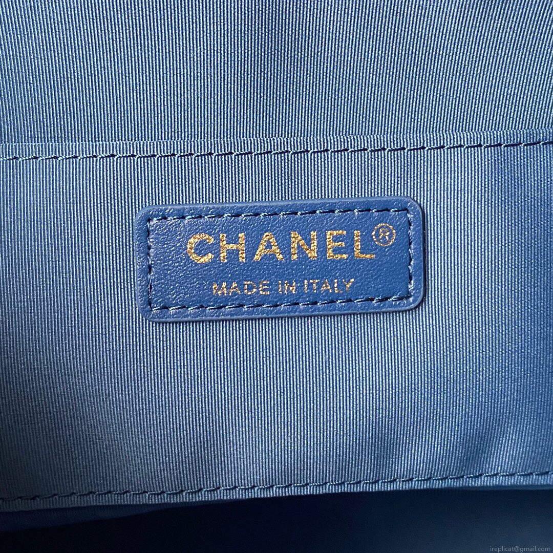 Chanel AS3027 Bucket Bag Printed Denim Gold Blue