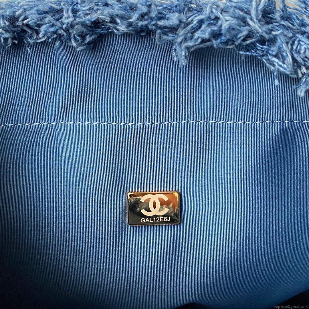 Chanel AS3027 Bucket Bag Printed Denim Gold Blue