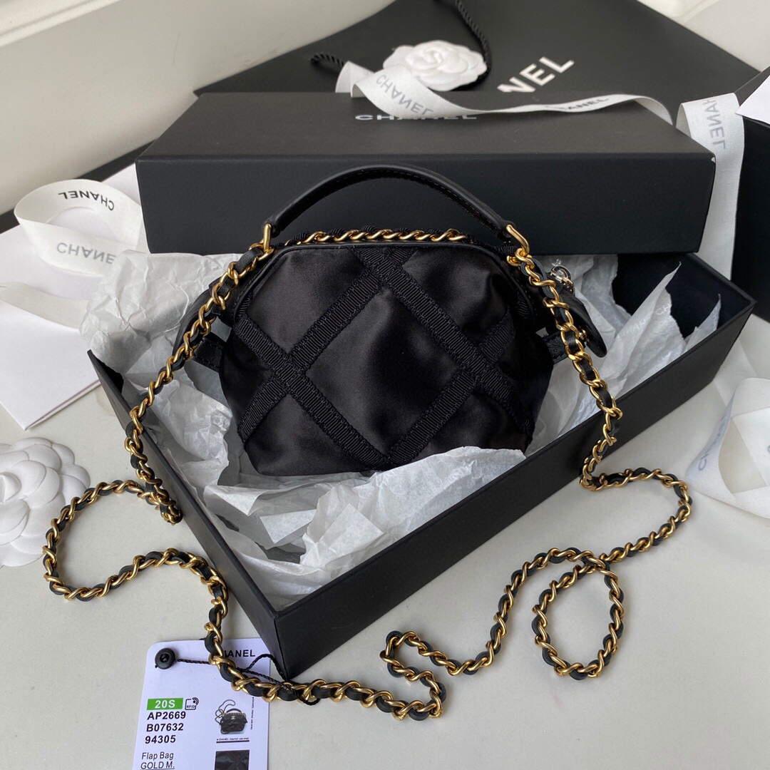 Chanel AP2669 Clutch with Chain Nylon Gros Grain Gold Black