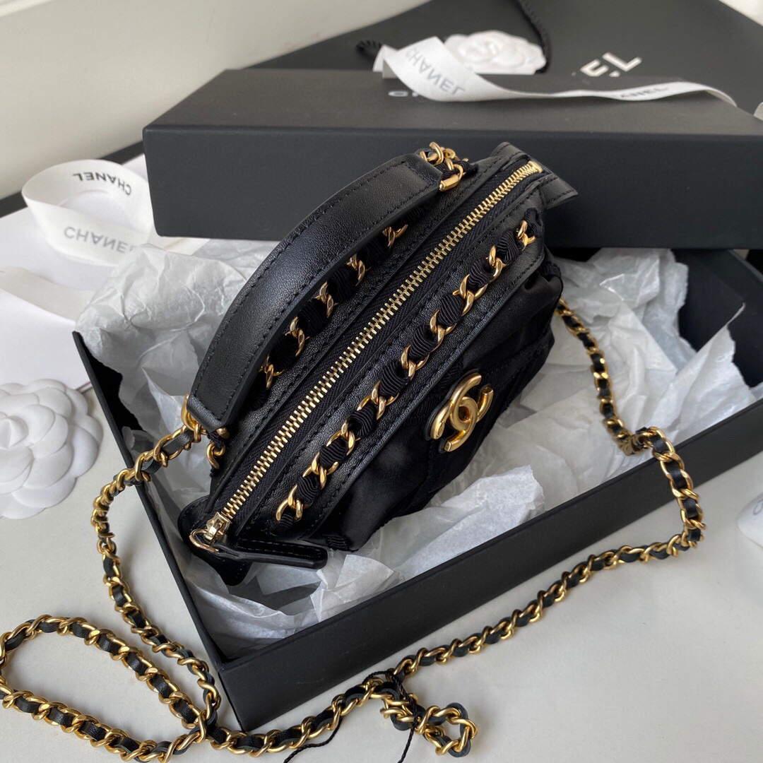 Chanel AP2669 Clutch with Chain Nylon Gros Grain Gold Black