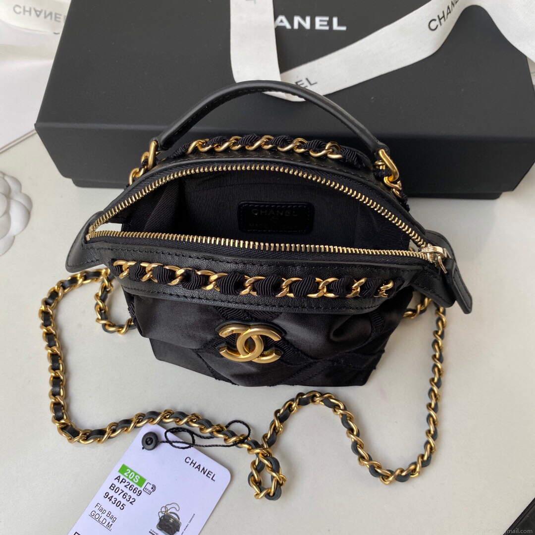 Chanel AP2669 Clutch with Chain Nylon Gros Grain Gold Black