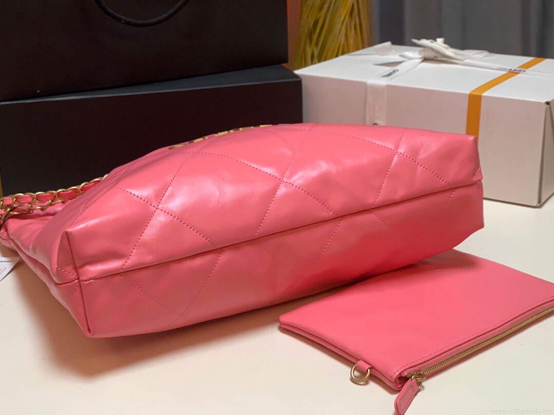 Chanel 22 Handbag Shiny Calfskin Gold AS3261 Pink