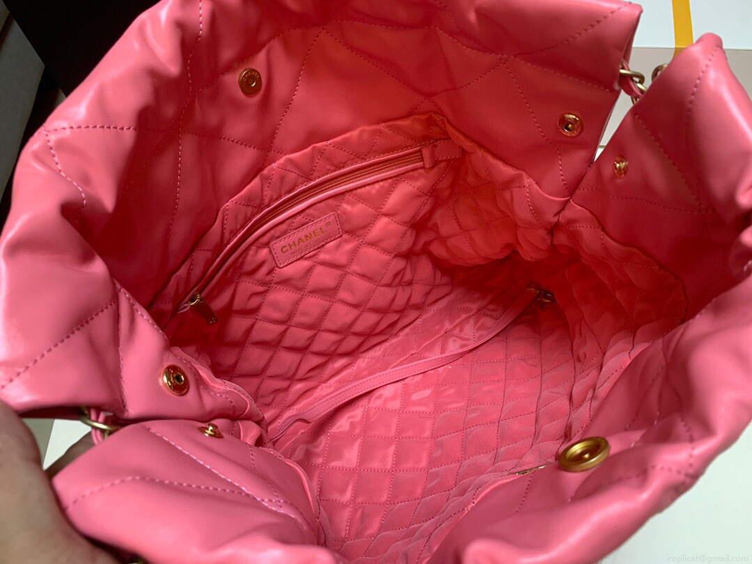 Chanel 22 Handbag Shiny Calfskin Gold AS3261 Pink