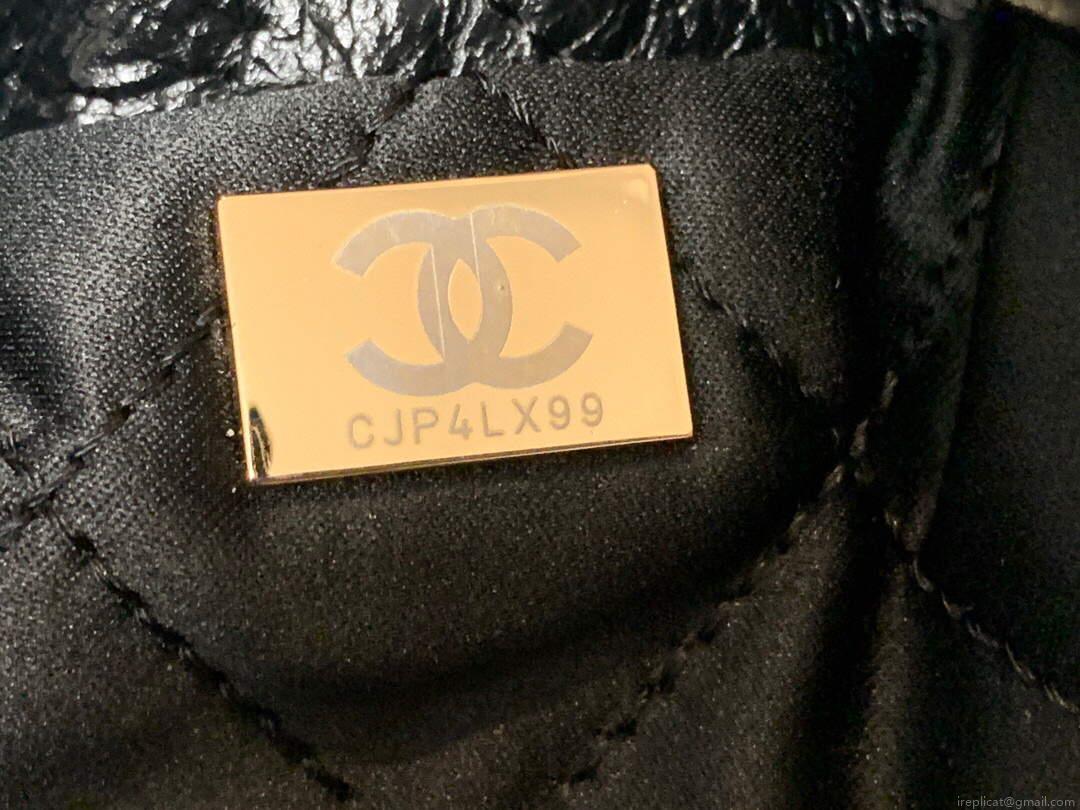 Chanel 22 Handbag Shiny Calfskin Gold AS3261 Black