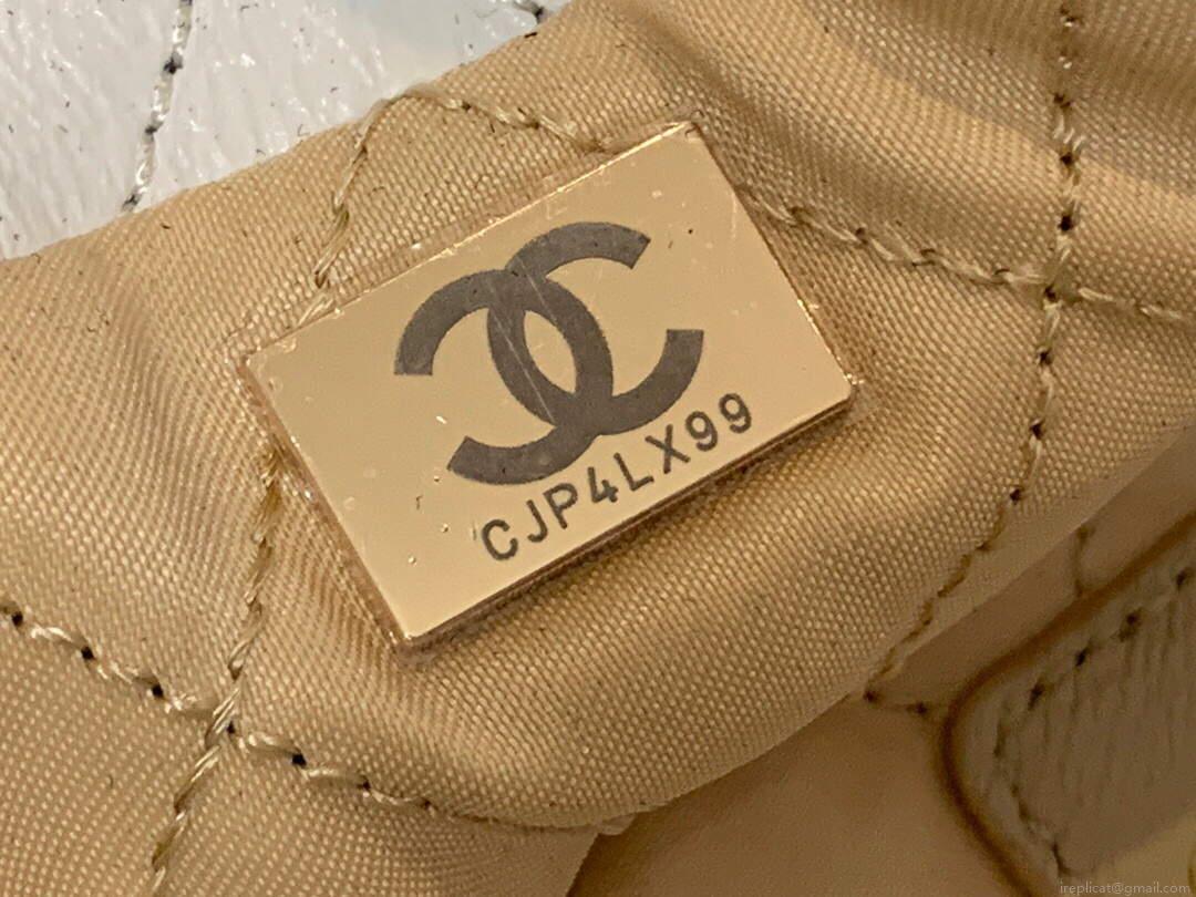 Chanel 22 Handbag Shiny Calfskin Gold AS3261 White