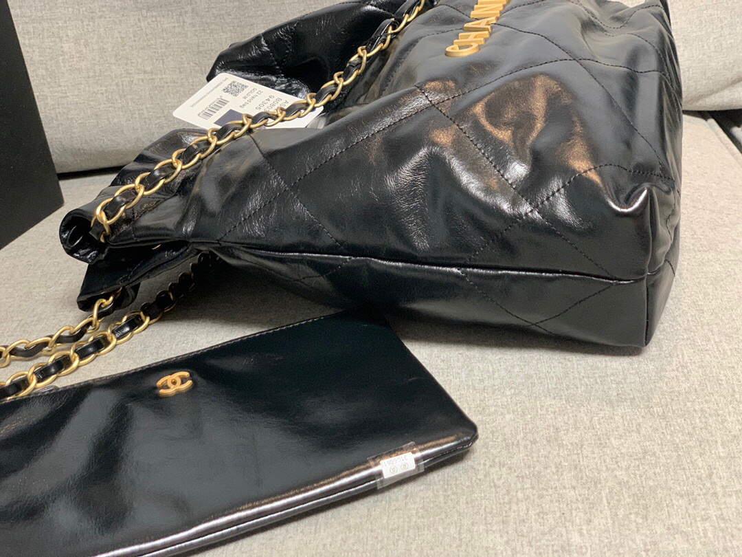 Chanel 22 Small Handbag Shiny Calfskin AS3260 Black Gold