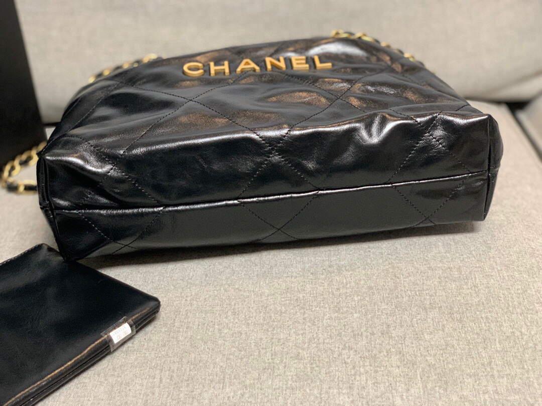 Chanel 22 Small Handbag Shiny Calfskin AS3260 Black Gold
