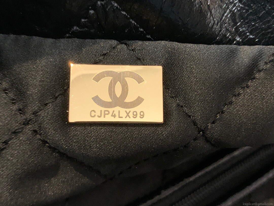 Chanel 22 Small Handbag Shiny Calfskin AS3260 Black Gold