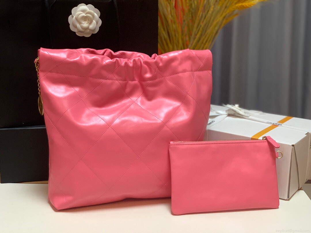 Chanel 22 Small Handbag Shiny Calfskin AS3260 Pink Gold