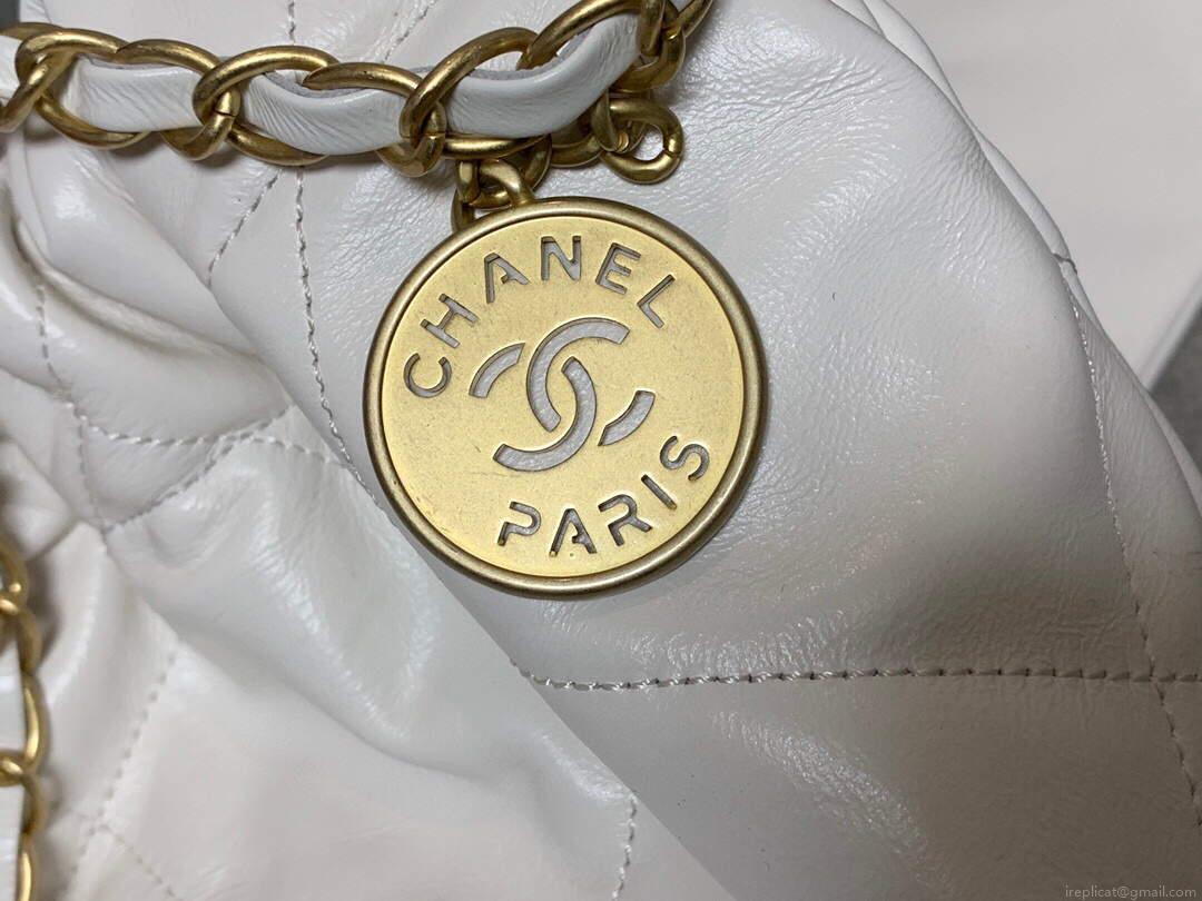 Chanel 22 Small Handbag Shiny Calfskin AS3260 White Gold
