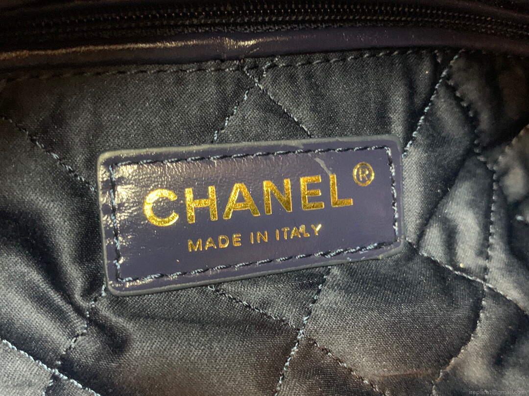 Chanel 22 Small Handbag Shiny Calfskin AS3260 Navy Blue Gold