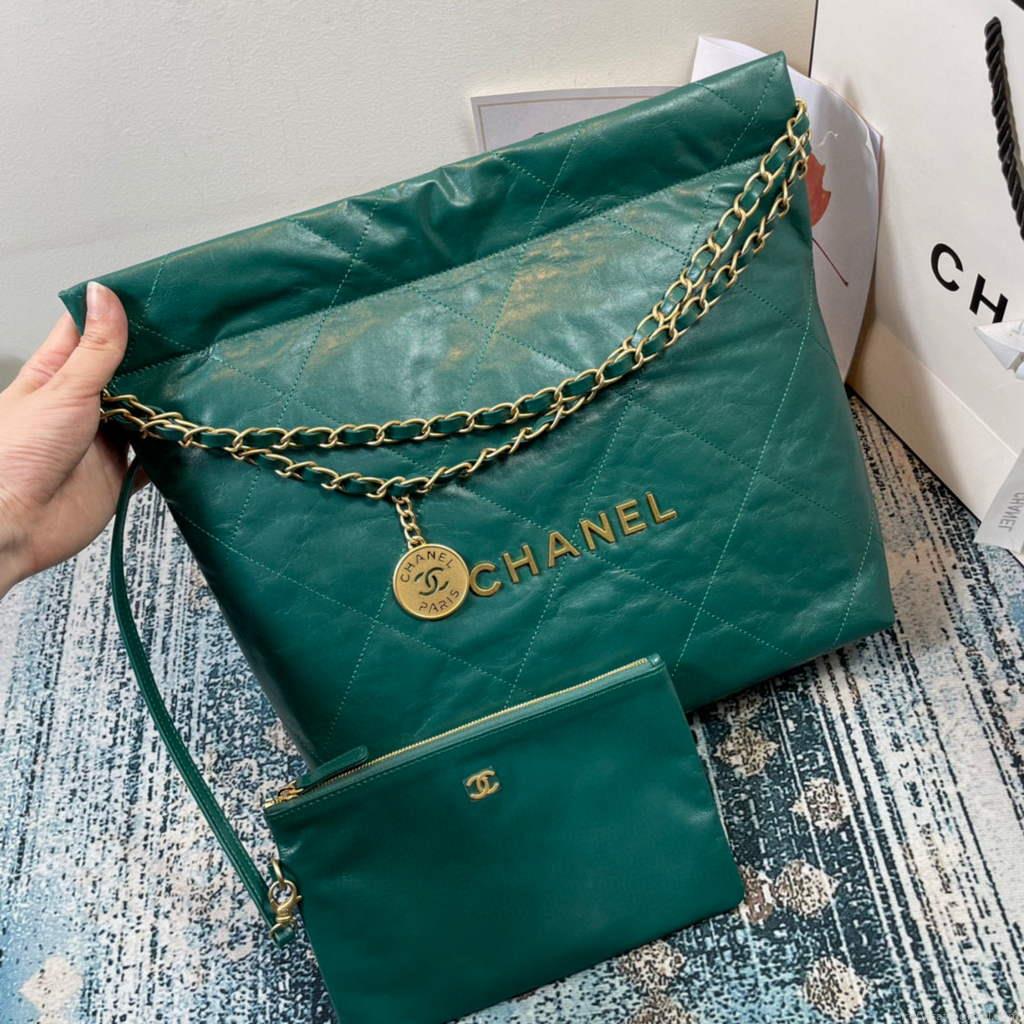 Chanel AS3260 22 Small Handbag Shiny Calfskin Green Gold