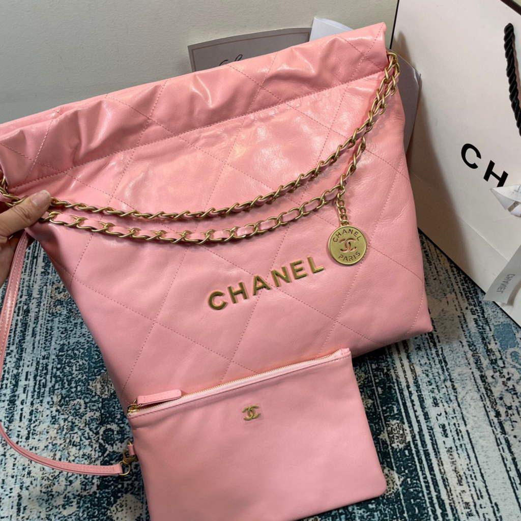 Chanel AS3260 22 Small Handbag Shiny Calfskin Light Pink Gold