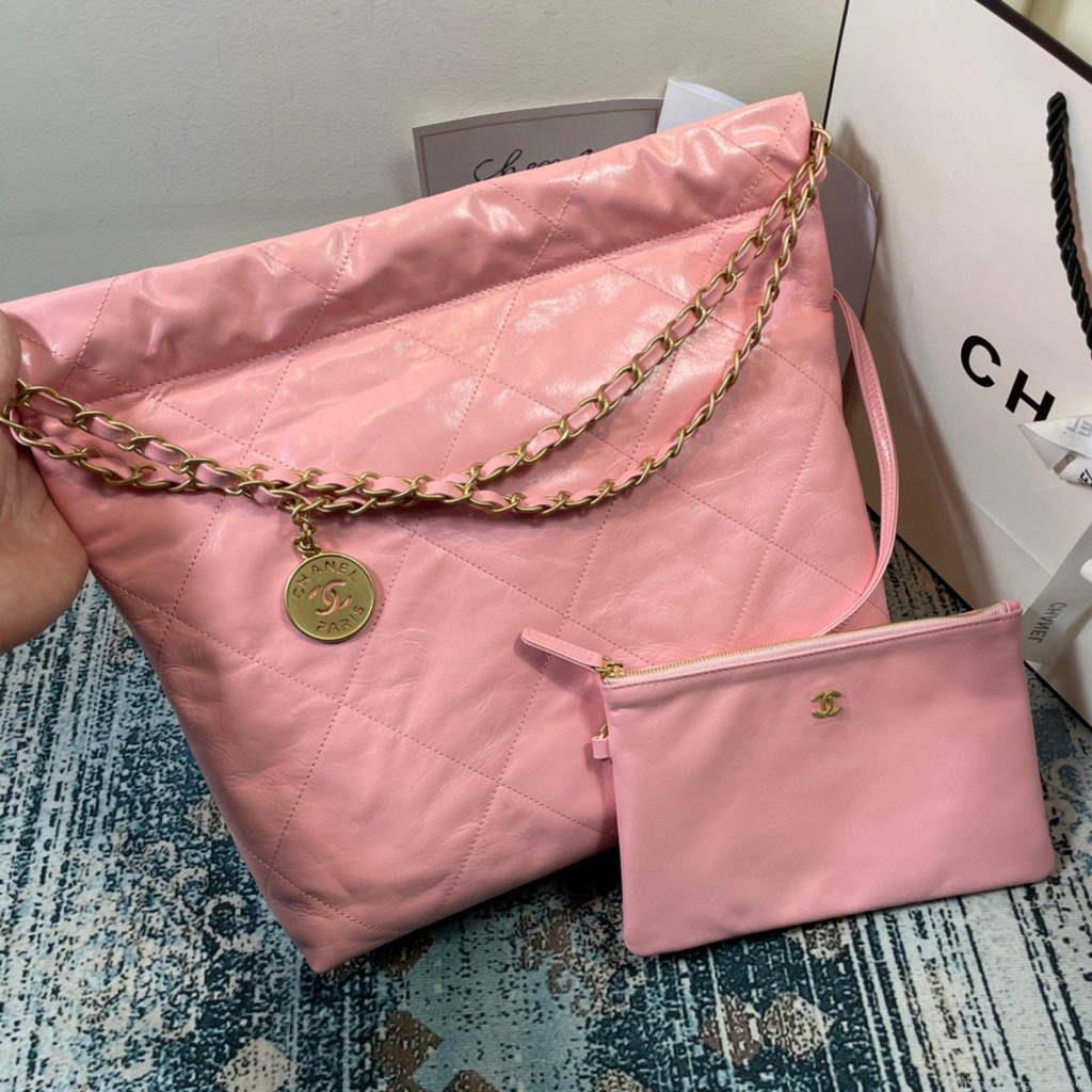 Chanel AS3260 22 Small Handbag Shiny Calfskin Light Pink Gold
