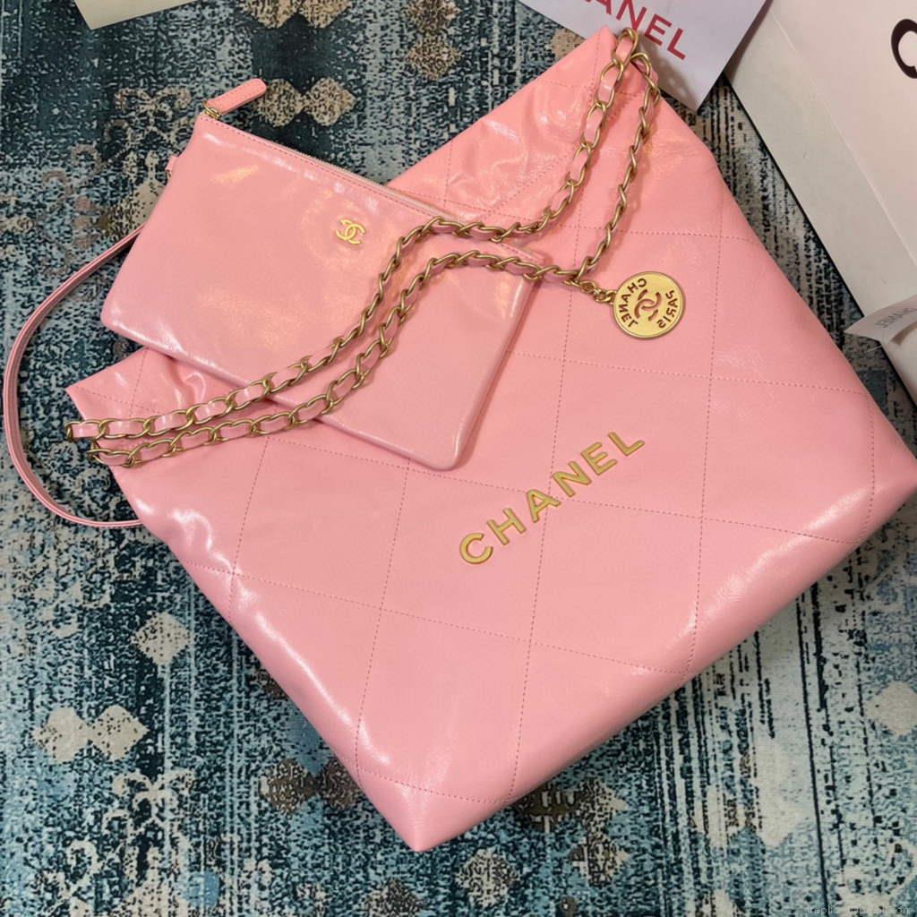 Chanel AS3260 22 Small Handbag Shiny Calfskin Light Pink Gold