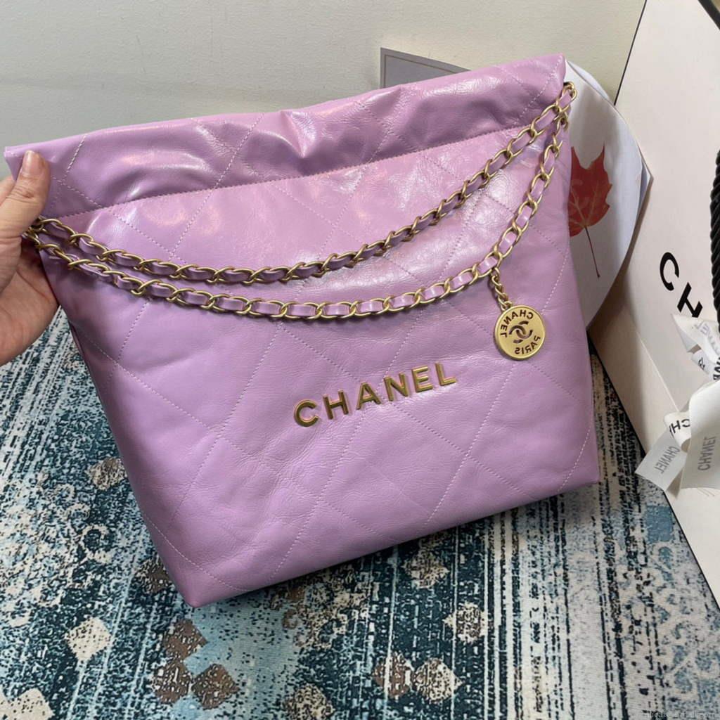Chanel AS3260 22 Small Handbag Shiny Calfskin Purple Gold