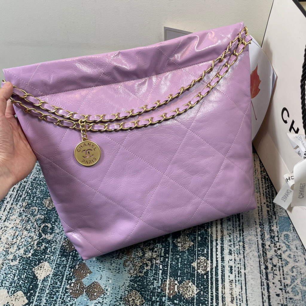 Chanel AS3260 22 Small Handbag Shiny Calfskin Purple Gold