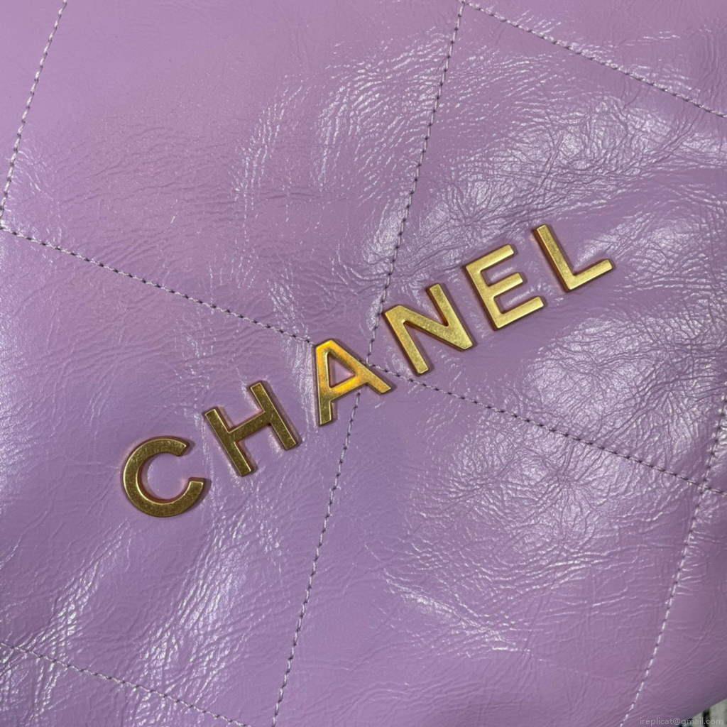 Chanel AS3260 22 Small Handbag Shiny Calfskin Purple Gold