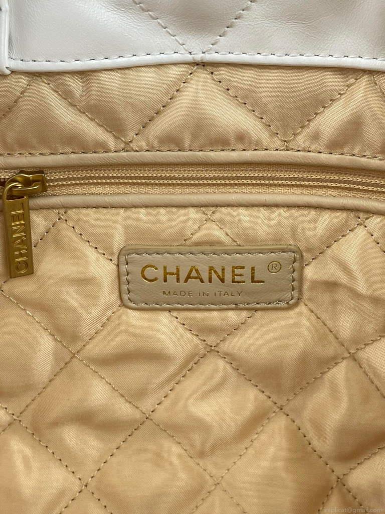 Chanel 22 Backpack Shiny Calfskin AS3313 White Gold