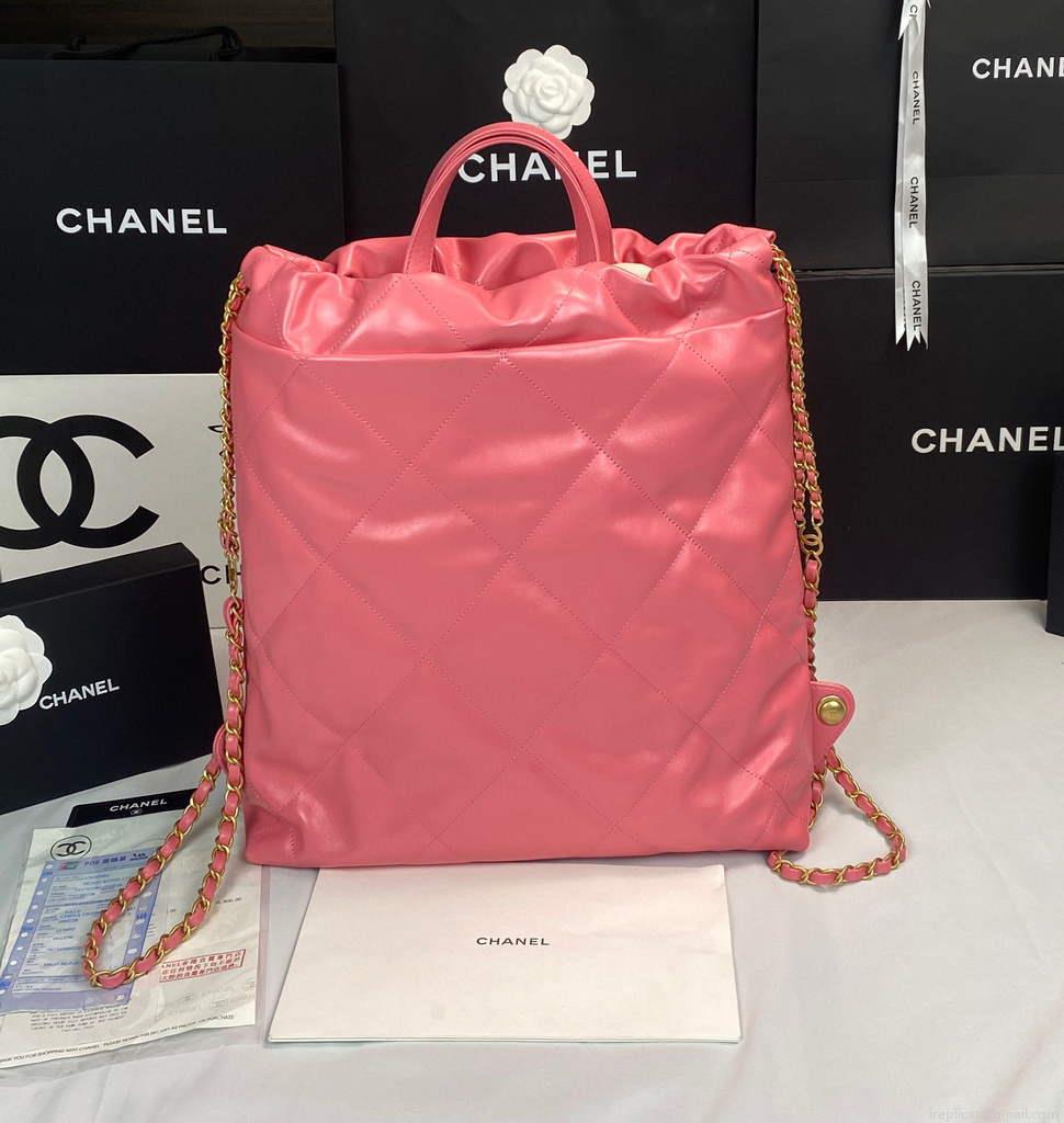 Chanel 22 Backpack Shiny Calfskin AS3313 Pink Gold