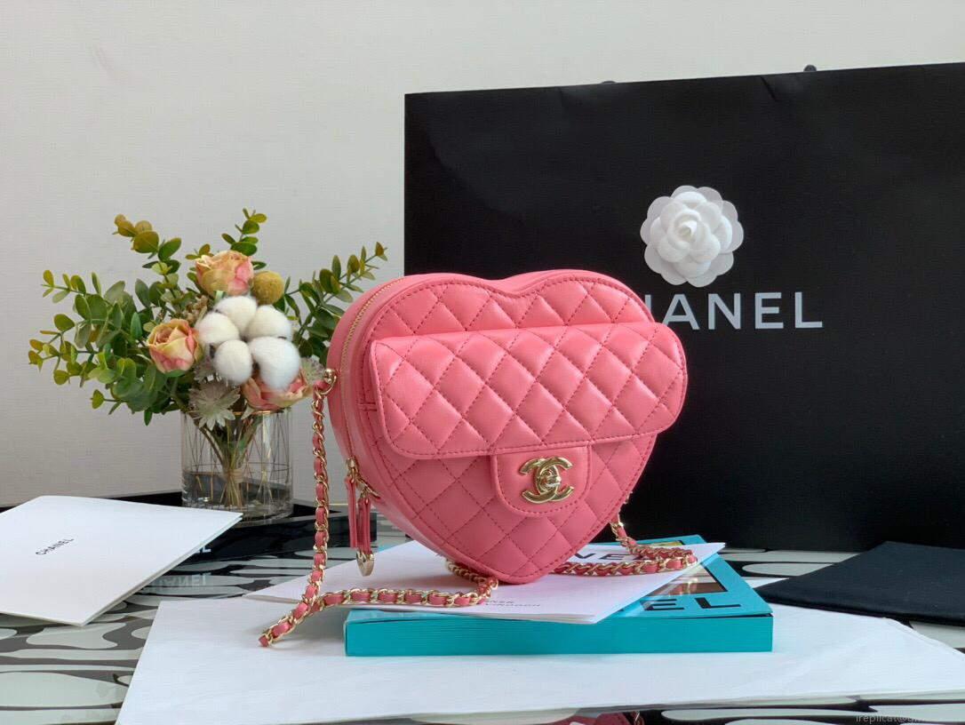 Chanel AS3191 Large Heart Bag Lambskin Rose Red