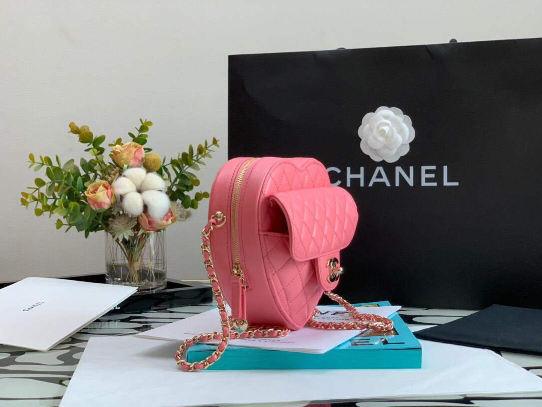 Chanel AS3191 Large Heart Bag Lambskin Rose Red