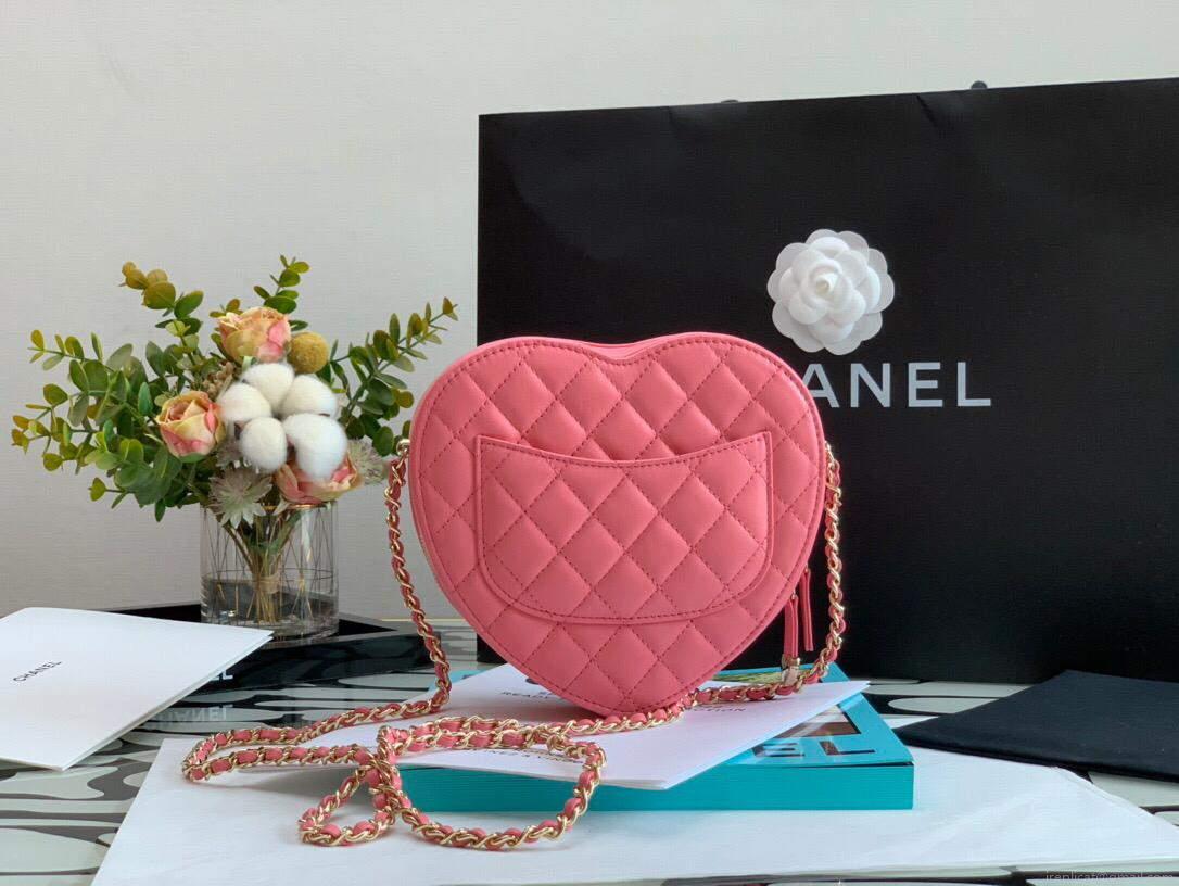 Chanel AS3191 Large Heart Bag Lambskin Rose Red