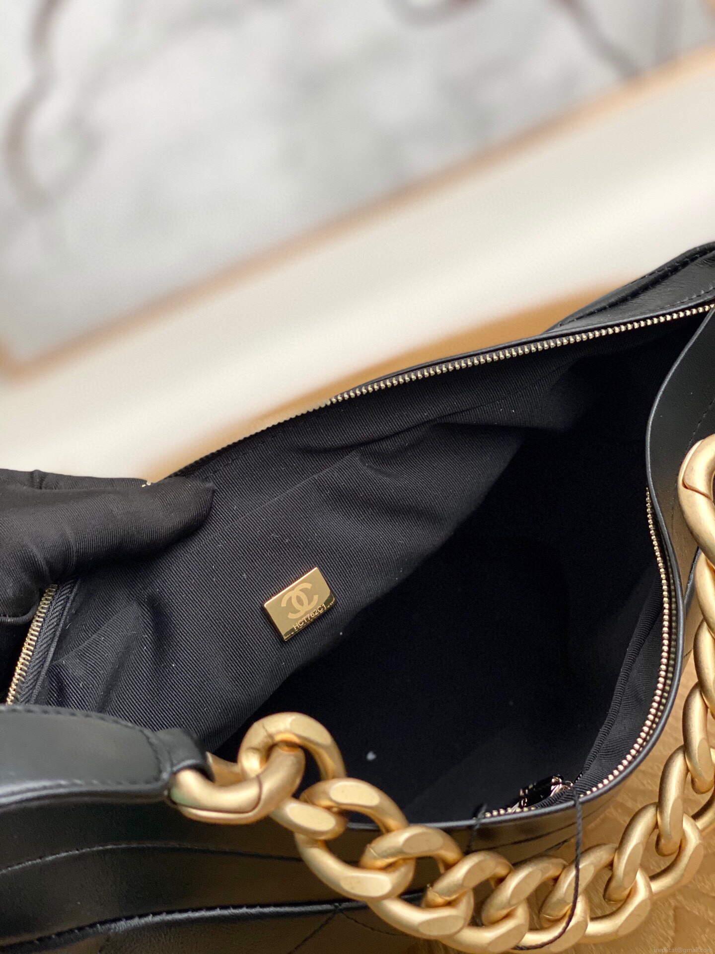 Chanel AS2910 Hobo Handbag Calfskin Black Gold