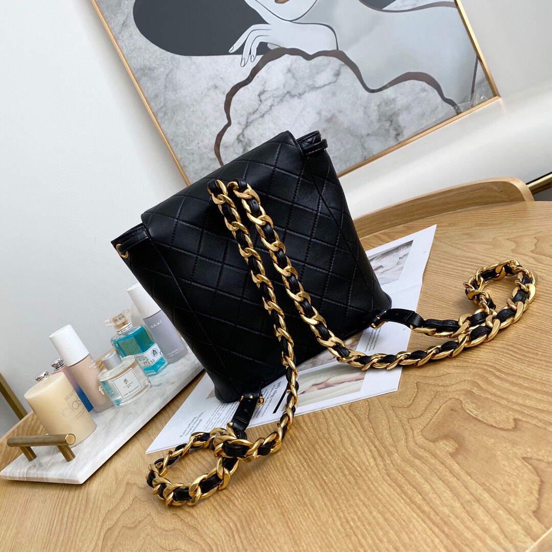 Chanel A88792 Backpack Calfskin Black Gold