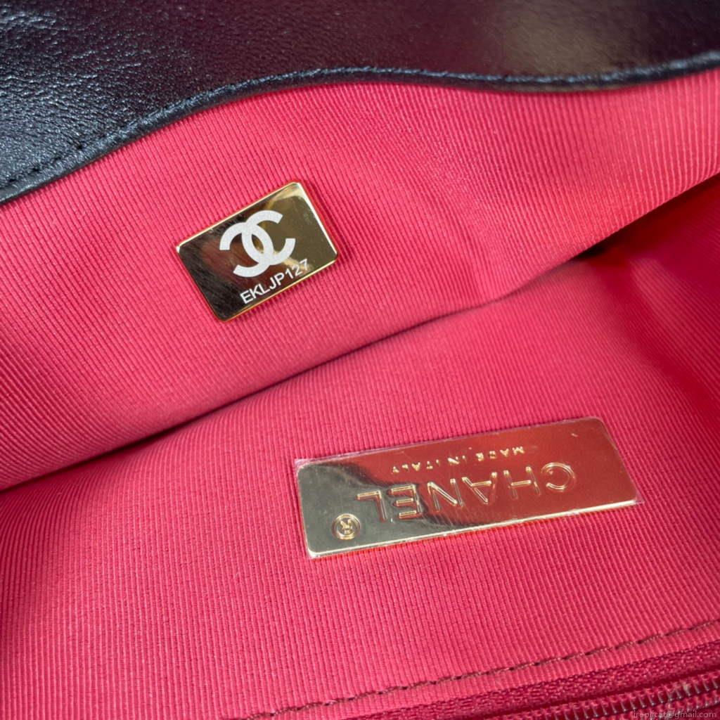 Chanel 19 Maxi Handbag Lambskin Gold AS1162 Black
