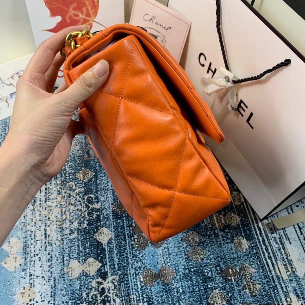 Chanel 19 Maxi Handbag Lambskin Gold AS1162 Orange