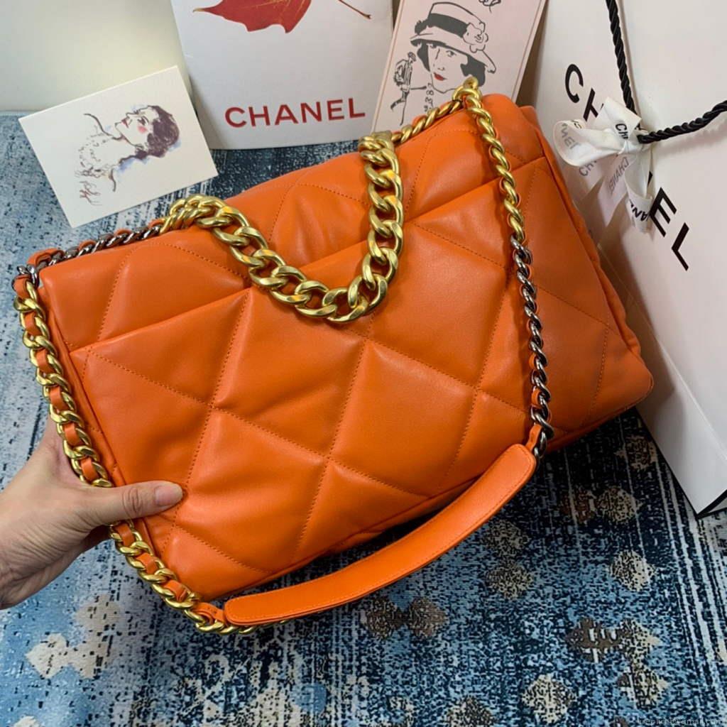Chanel 19 Maxi Handbag Lambskin Gold AS1162 Orange