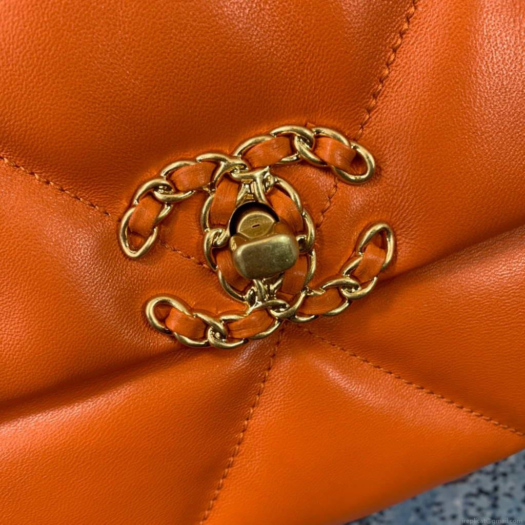 Chanel 19 Maxi Handbag Lambskin Gold AS1162 Orange