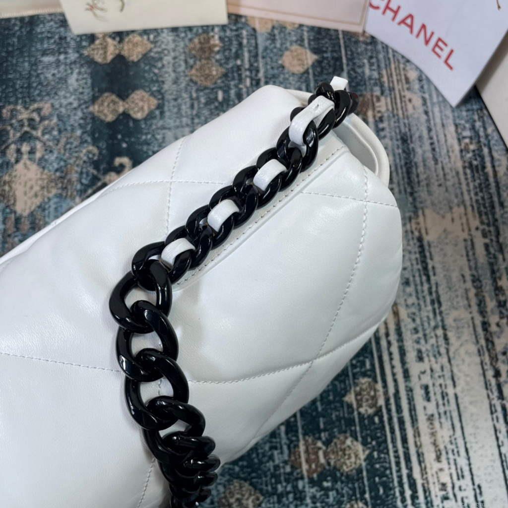 Chanel 19 Maxi Handbag Lambskin Gold AS1162 White