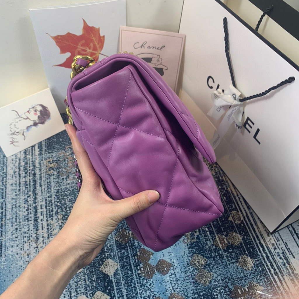 Chanel 19 Maxi Handbag Lambskin Gold AS1162 Purple